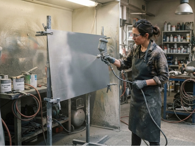 Frau will Aluminium lackieren in Werkstatt